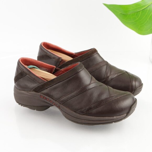 Merrell Womens Primo Patch Slip On Shoes Size 7 Brown Leather Work Clogs Comfy - Picture 11 of 11